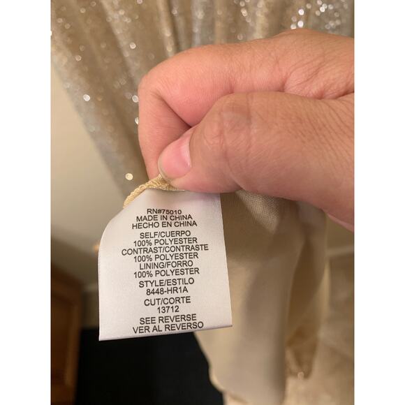 City Triangles Gold and Silver Evening Gown with Slit, Spaghetti Strap, Size 1 - Picture 6 of 14